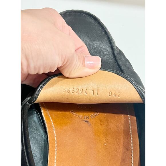Gucci Black Leather Web Trim Slip On Moccasin Penny Loafers Black Men's Size 11 - Picture 6 of 7